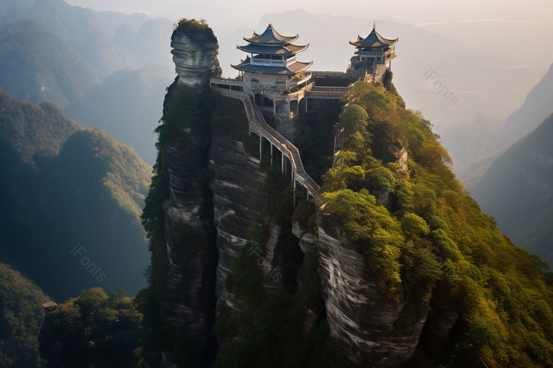 一座古老的寺庙坐落在高耸的山巅,高清,摄影图,摄影图片,图片大全,摄影图免费下载